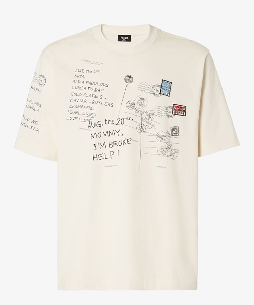 포스트카드 모티프 프린트 코튼 티셔츠