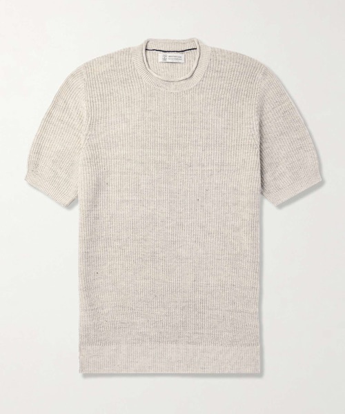 리브드 리넨 코튼 블렌드 티셔츠