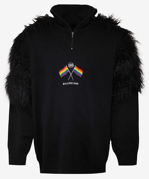 쿼터 집업 레인보우 플래그 니트 스웨터