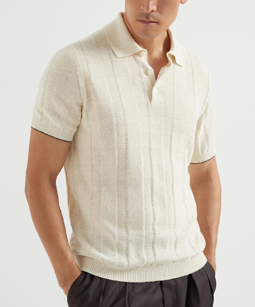 리넨 코튼 니트 폴로 셔츠