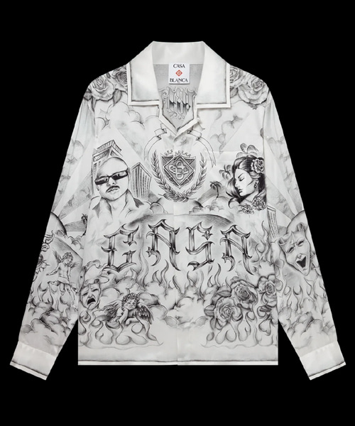 타투 롱 슬리브 실크 셔츠