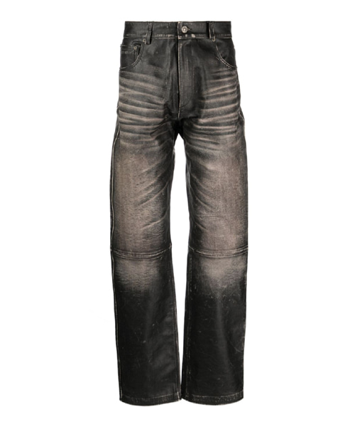 빈티지 워싱 가죽 팬츠