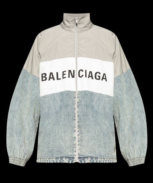 로고 프린트 컬러 블록 재킷