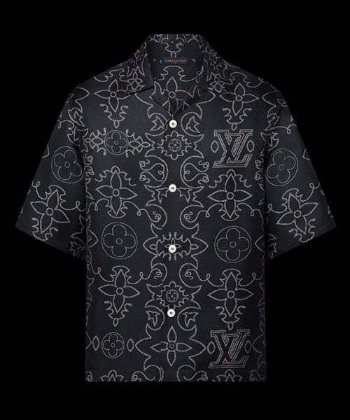 프린트 숏 슬리브 실크 셔츠