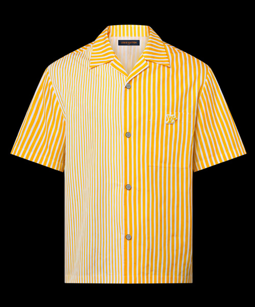 모노그램 스트라이프 패치워크 숏 슬리브 셔츠