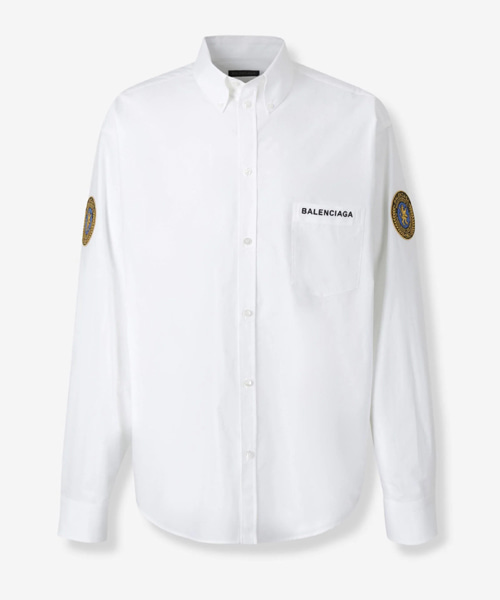 로고 자수 패치 코튼 롱 슬리브 셔츠