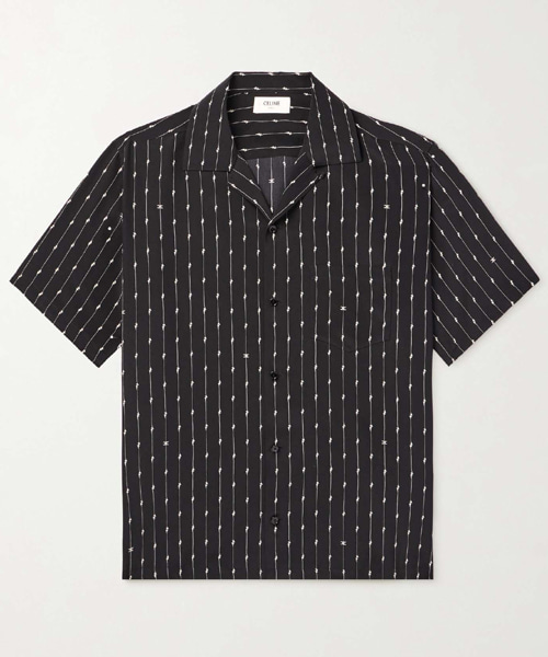 그래픽 프린트 숏 슬리브 실크 셔츠