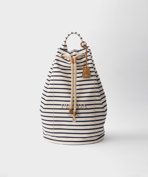 스트라이프 캔버스 드로스트링 더플백