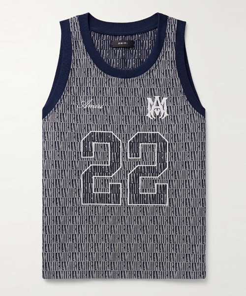 로고 자수 코튼 자카드 탱크탑