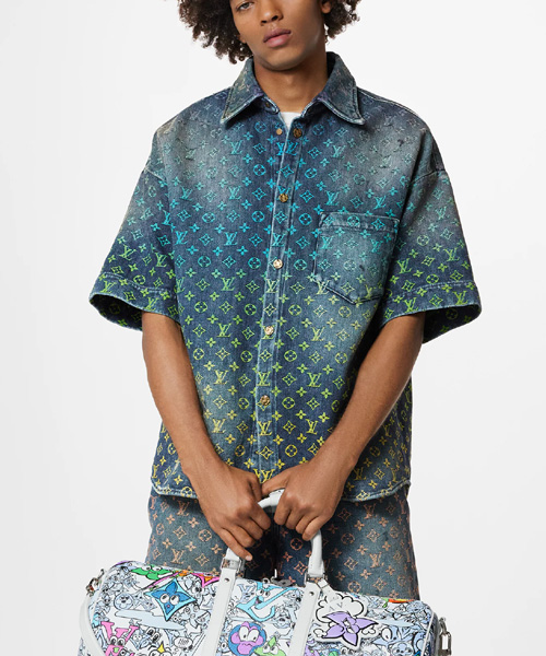 레인보우 모노그램 숏 슬리브 데님 셔츠