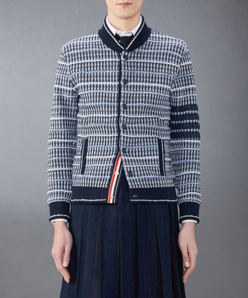 코튼 앤 리넬 트위드 자카드 4-바 봄버 재킷