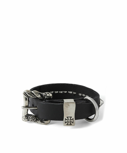 스터드 실버 가죽 브레이슬릿