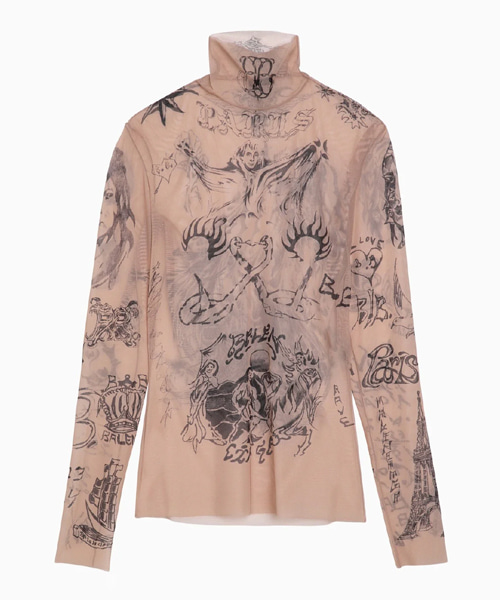 타투 롱 슬리브 터틀넥 티셔츠