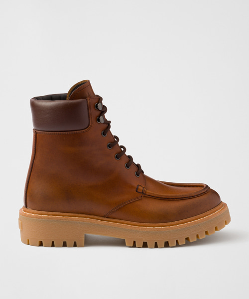 꼬냑 가죽 레이스업 부츠