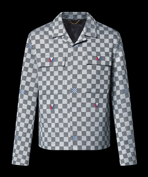 다미에 오픈 칼라 코튼 오버셔츠