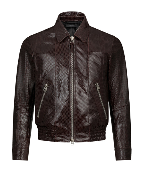 패턴트 프린티드 파이톤 칼라 블루종 자켓