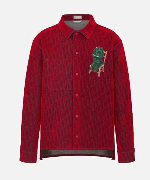 레드 코튼 데님 오버사이즈 셔츠