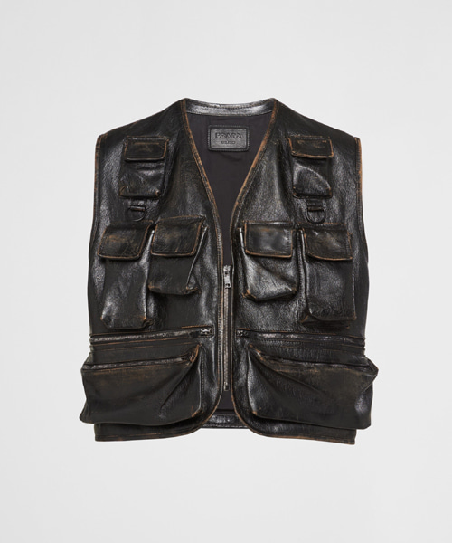 멀티 포켓 가죽 베스트 자켓