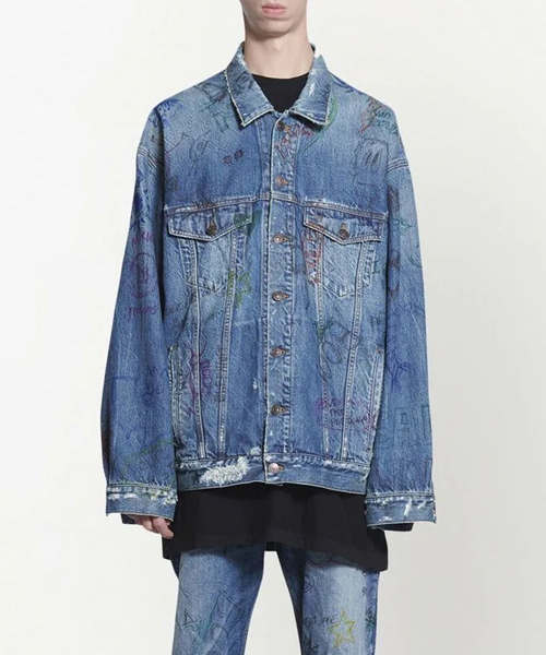 낙서 오버사이즈 데님 자켓