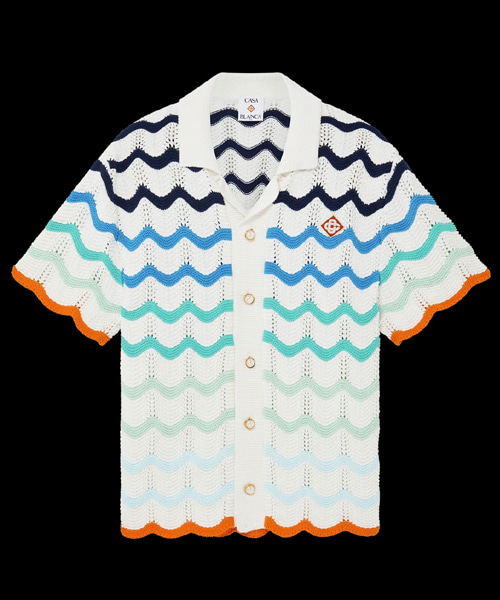 그라디언트 웨이브 숏 슬리브 크로셰 셔츠