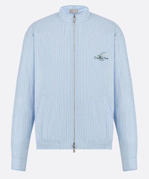 스트라이프 코튼 포플린 은방울꽃 자수 지퍼 셔츠