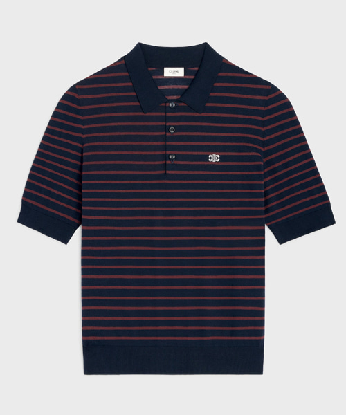 스트라이프 숏 슬리브 폴로 스웨터