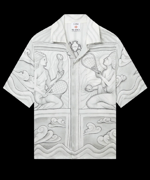 세이브드 스톤 숏 슬리브 실크 셔츠