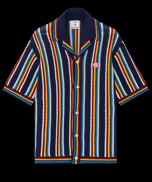 크로셰 숏 슬리브 스트라이프 셔츠