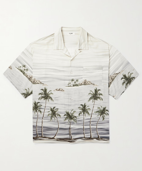 하와이 프린트 사틴 셔츠