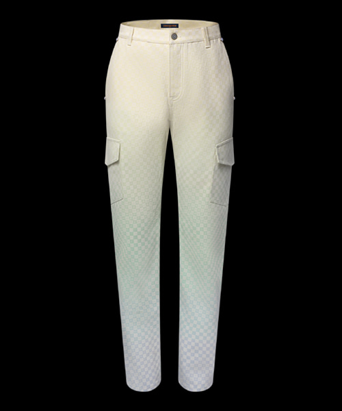 다미에 그라디언트 자카드 데님 카고 팬츠