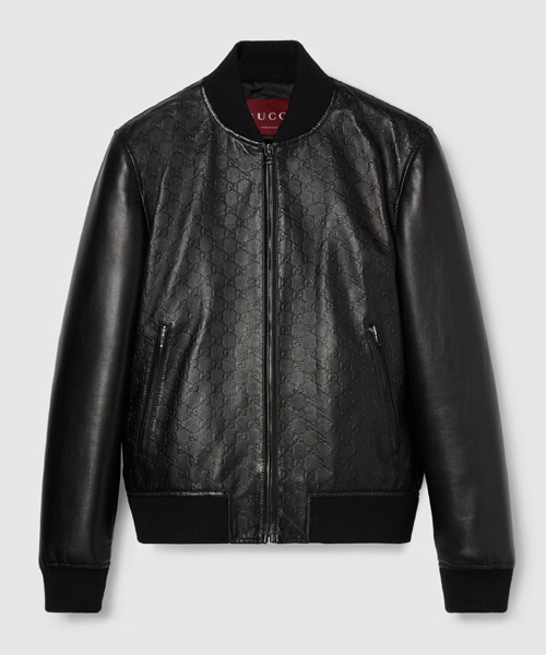 엠보스드 GG 가죽 봄버 자켓