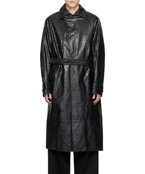 페이퍼 이펙트 가죽 트렌치 코트