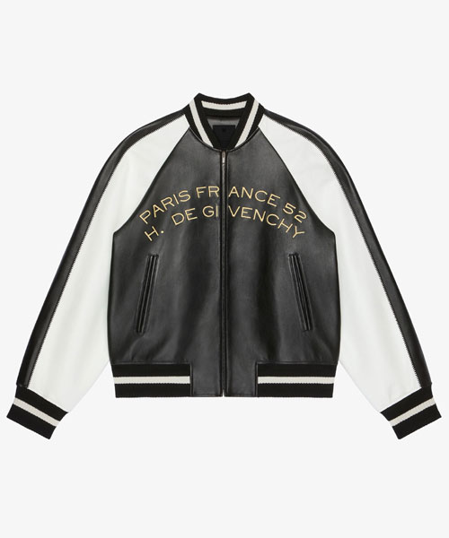 스네이크 자수 가죽 바시티 자켓