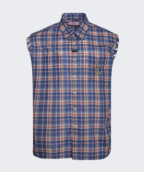 체크 패턴 민소매 셔츠