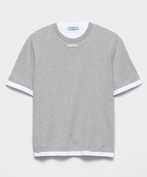 삼각 로고 패치 레이어드 코튼 티셔츠