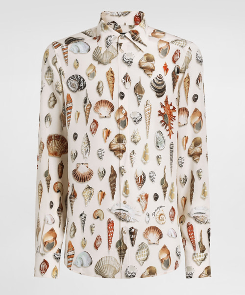 쉘 프린트 실크 트윌 마티니 셔츠