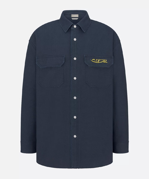 네이비 블루 코튼 데님 오버셔츠