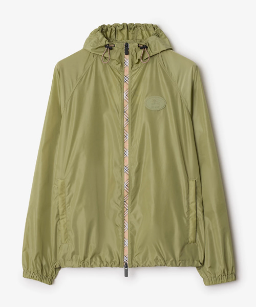 체크 트리밍 나일론 후드 재킷