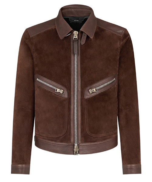 스웨이드 콘트라스트 지퍼 블루종