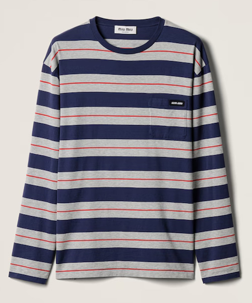 스트라이프 롱 슬리브 코튼 저지 티셔츠