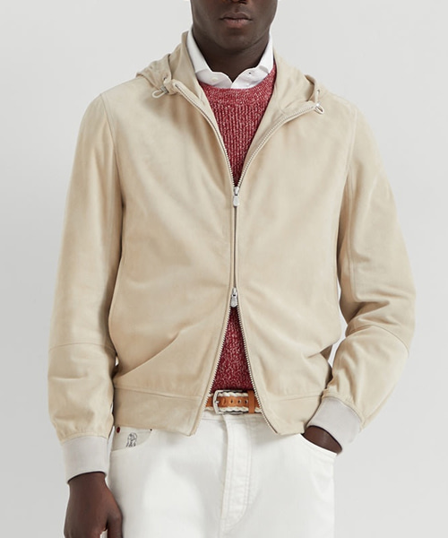 스웨이드 후드 집업 니트 자켓