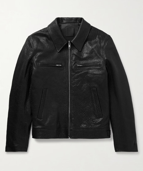 패디드 크링클드 레더 재킷