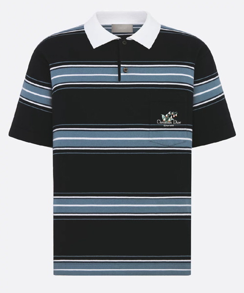 블루 코튼 캐시미어 저지 은바울꽃 폴로 셔츠