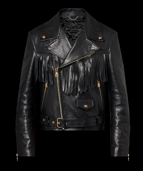 프린지 가죽 바이커 자켓