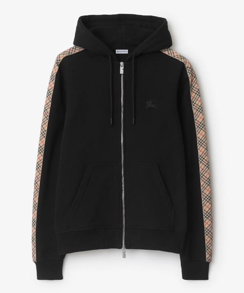 체크 트리밍 코튼 지퍼 후디