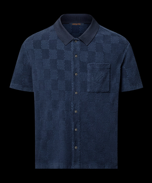 다미에 프렌치 테리 숏 슬리브 코튼 블렌드 셔츠