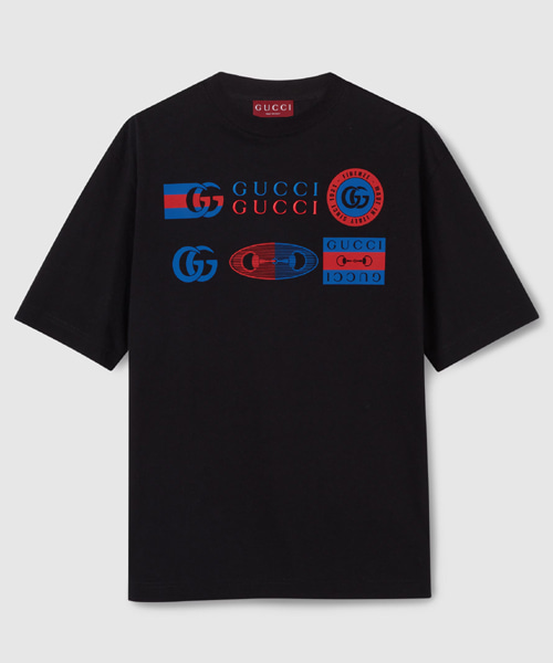 멀티로고 프린팅 코튼 저지 티셔츠