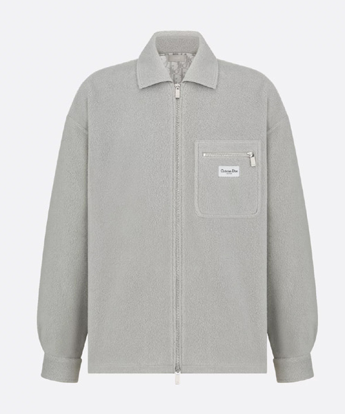 그레이 코튼 & 버진 울 블렌드 플리스 지퍼 오버셔츠