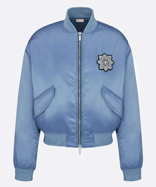 블루 테크니컬 새틴 봄버 재킷