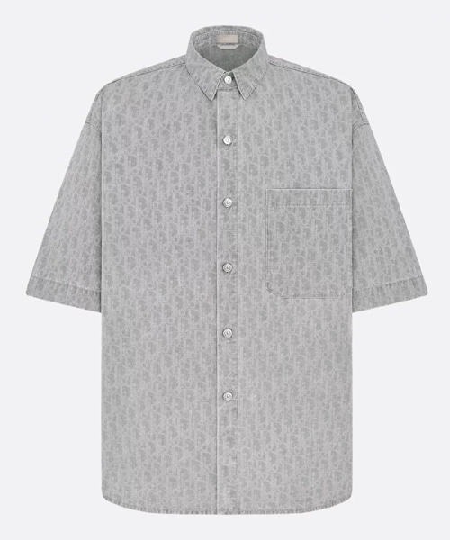 그레이 코튼 데님 반소매 오버셔츠